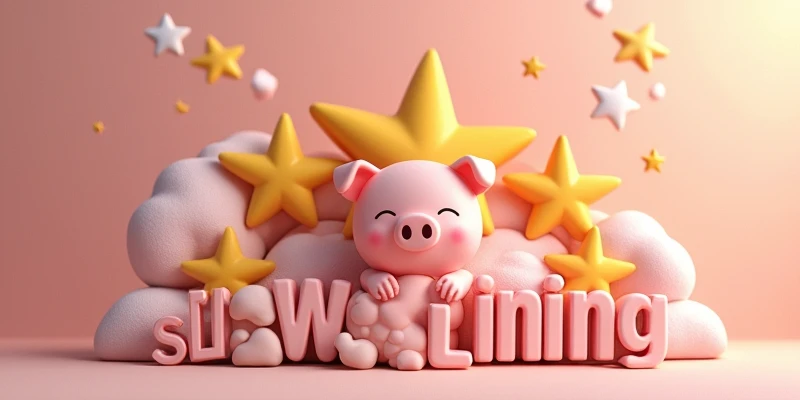 3D Stars with "Sliver Lining Project" 3d name below cute, Big text, with cute pig