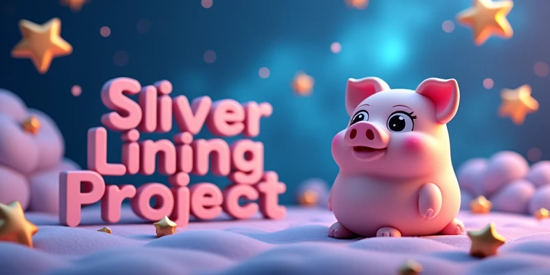 3D Stars with "Sliver Lining Project" name below cute, Big text, with cute pig