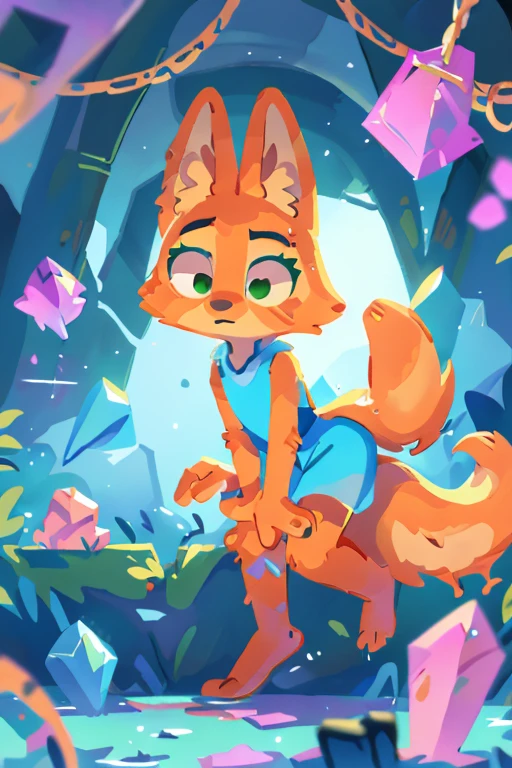 diane foxington, dreamworks, fox, ginger fur, emerald eyes, pass through the wall, Crystal clear body, pastel space,
