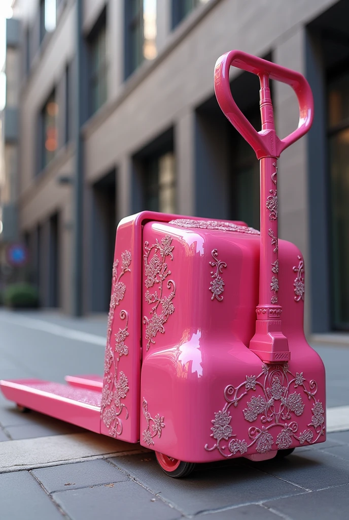 Create a pink pallet truck, feminine, with barbie stylo design