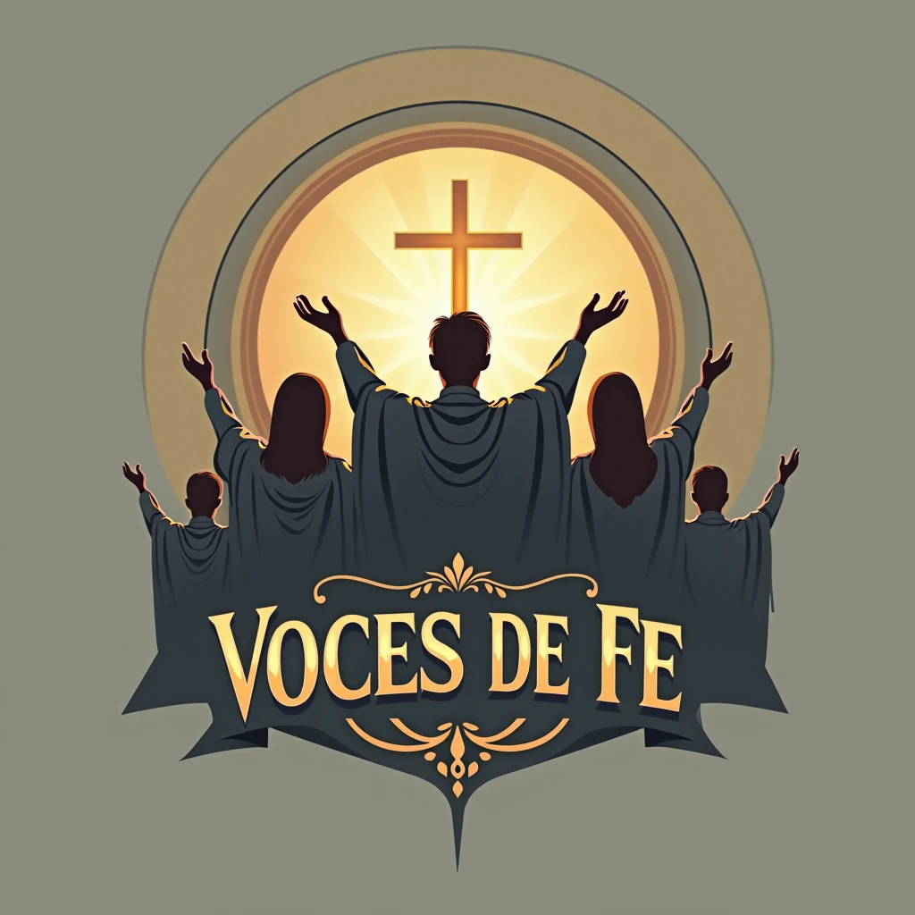 Create a logo for a church choir that says VOICES OF FAITH in Spanish 