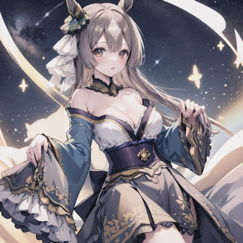 masterpiece、Highest quality、kimono、Mature Woman、Strapless、Beautiful breasts、Starry Sky