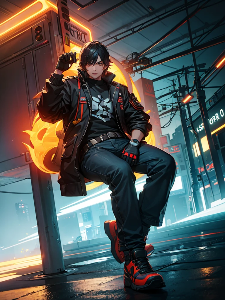 Free fire character Alok sitting on monster truck with neon light