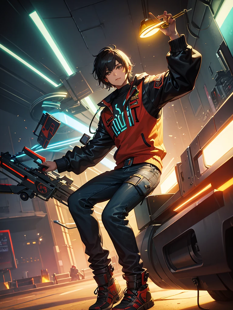 Free fire character Alok sitting on monster truck with neon light