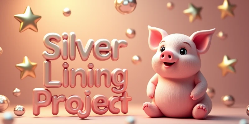 3D Stars with "Silver Lining Project" name below cute, Big text, with cute pig