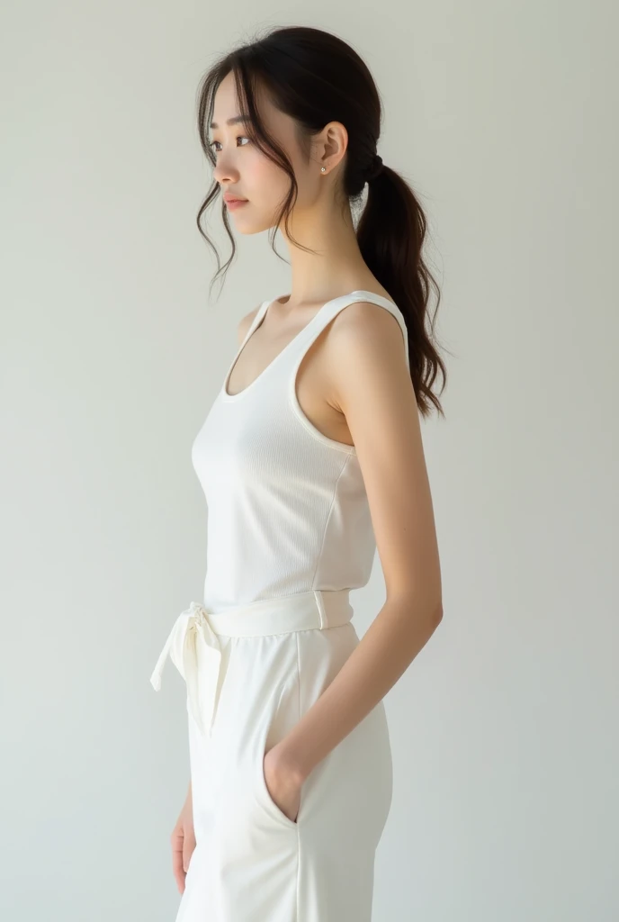 Make a girl skinny wearing white top make a full photo
