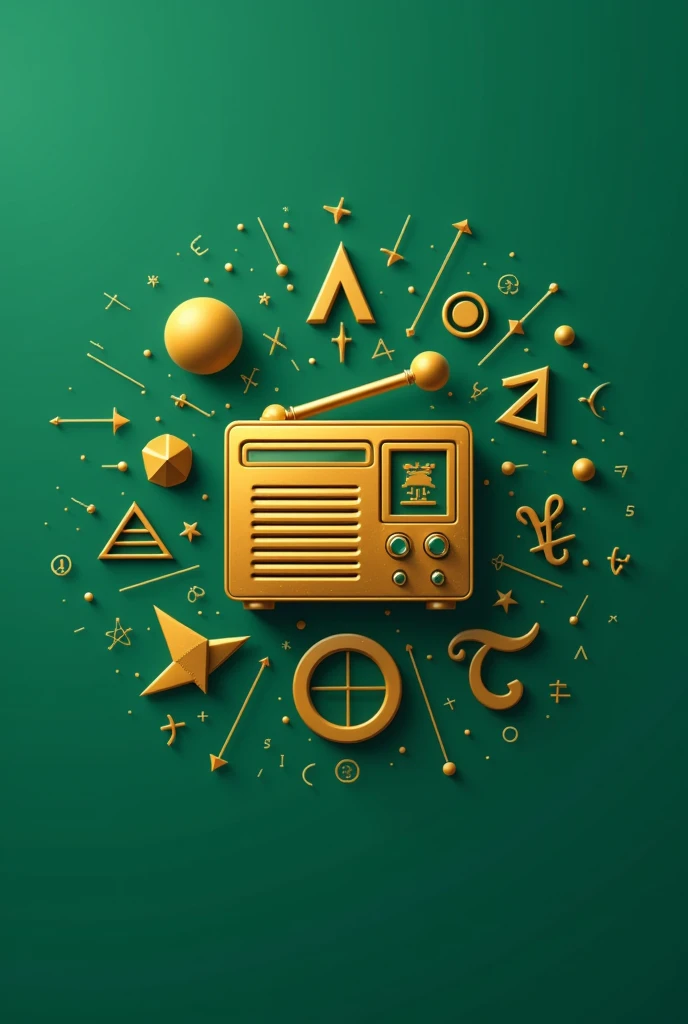 Vector logo, Golden radio, he text must be written with mathematical symbols, The letters must be with geometric figures,the figure must be completed with mathematical symbols and all kinds of geometric figures, It must be green and creative, the symbols must stand out more. Everything in the logo must be able to represent mathematics