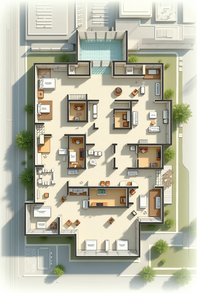 Create a floor plan for a 3-story hospital