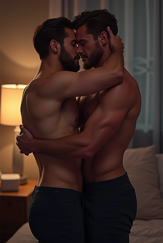 Gay men kissing, one of them is transgender