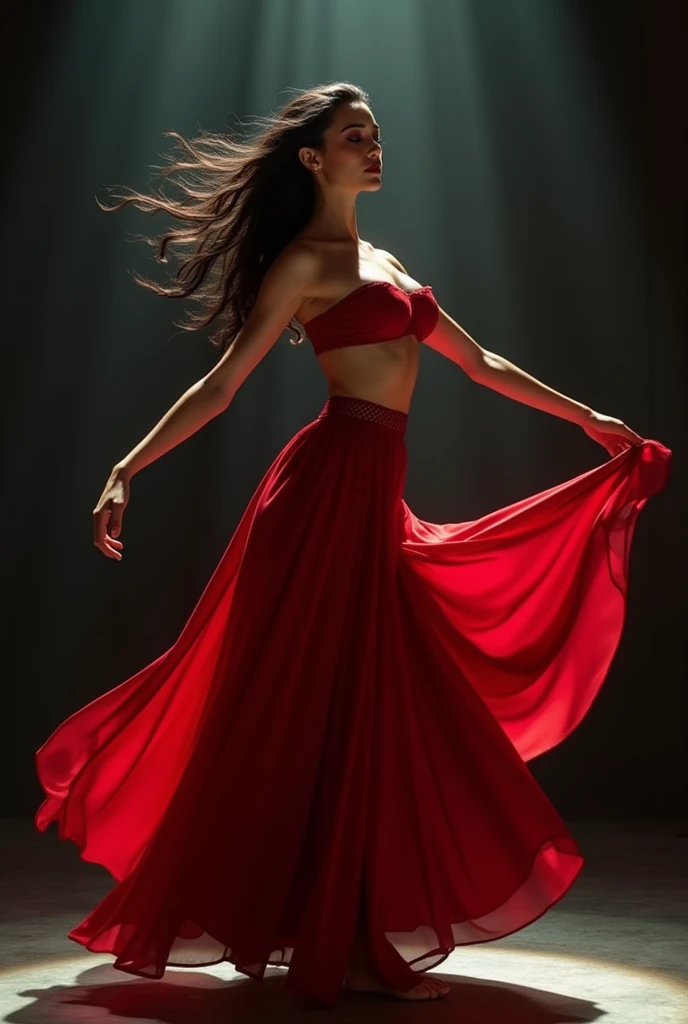 A sexy girl dancing in red skirt