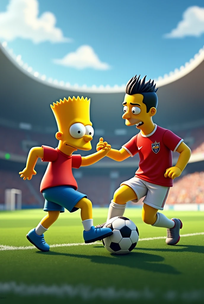 Bart Simpson playing football with Cristiano Ronaldo 5D very realistic