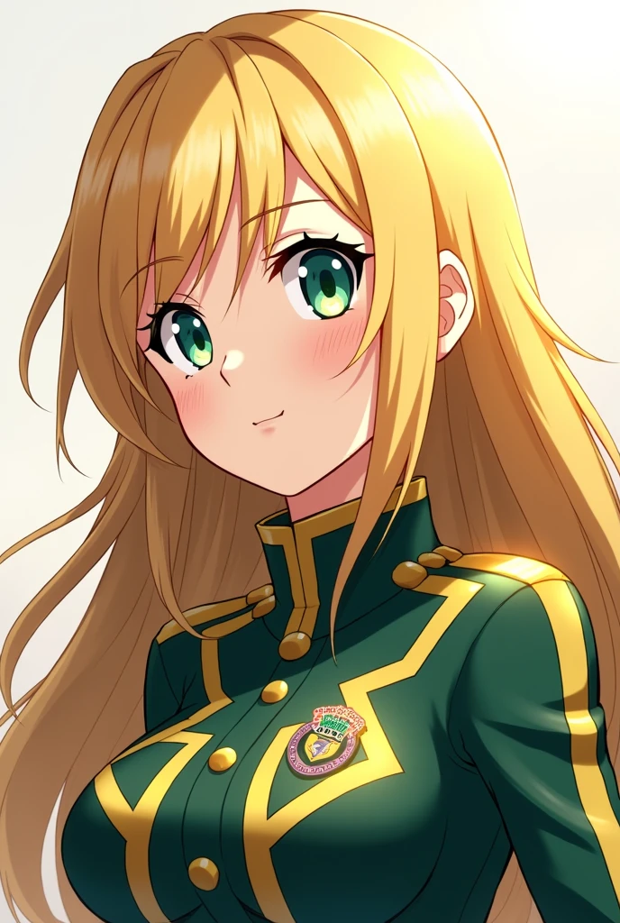 capture of my hero academia Blonde hair girl with yellow locks, green eyes and my hero academia uniform