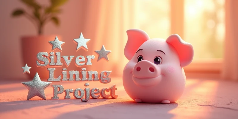 3D Stars with "Silver Lining Project" name below cute, Big text, with cute pig