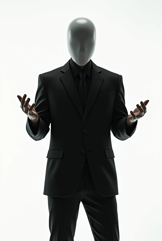 Make a Man in Black suit with a mask and with a plain white background and the men body posture should be straight. With hands up