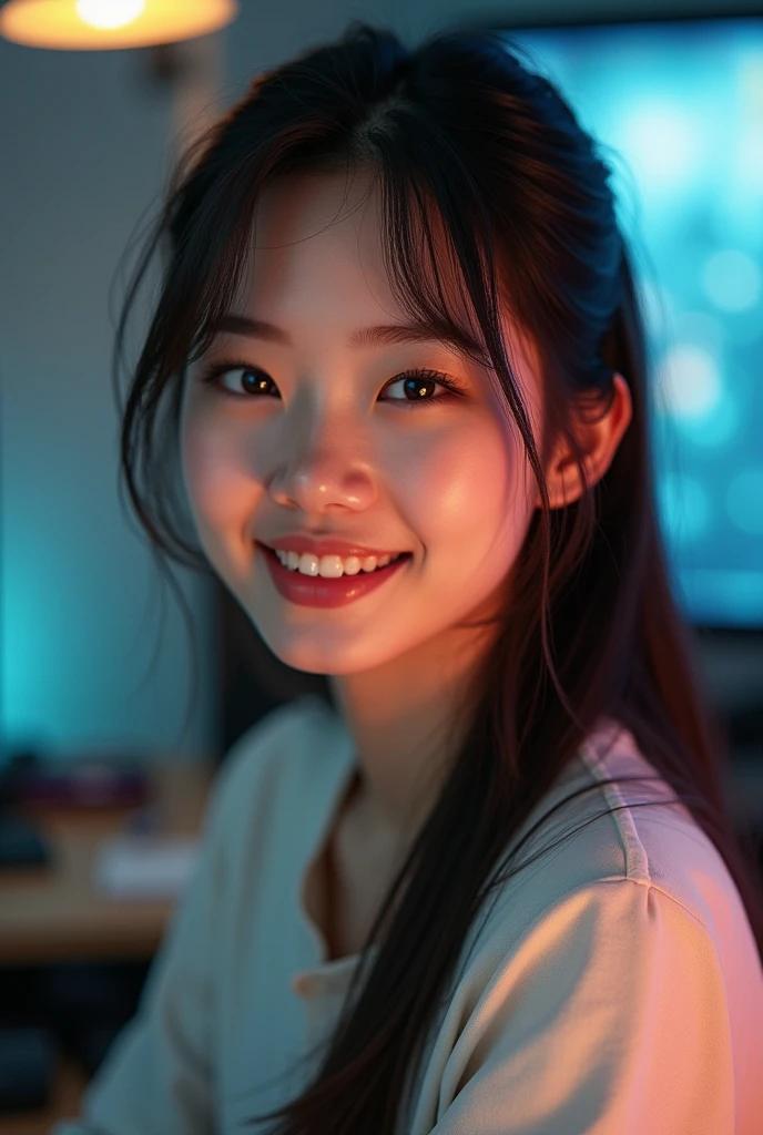 High-quality photograph of a asian gamer girl. Portrait avatar.