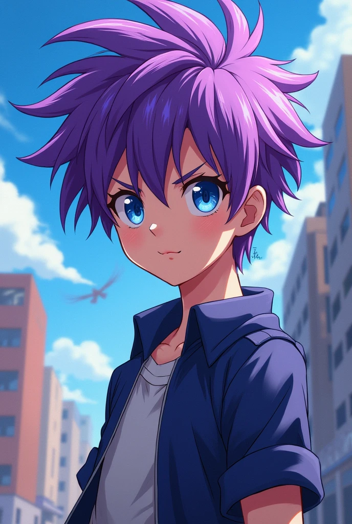 Boy with purple hair and blue eyes Boku no Hero style (light skin boy)
