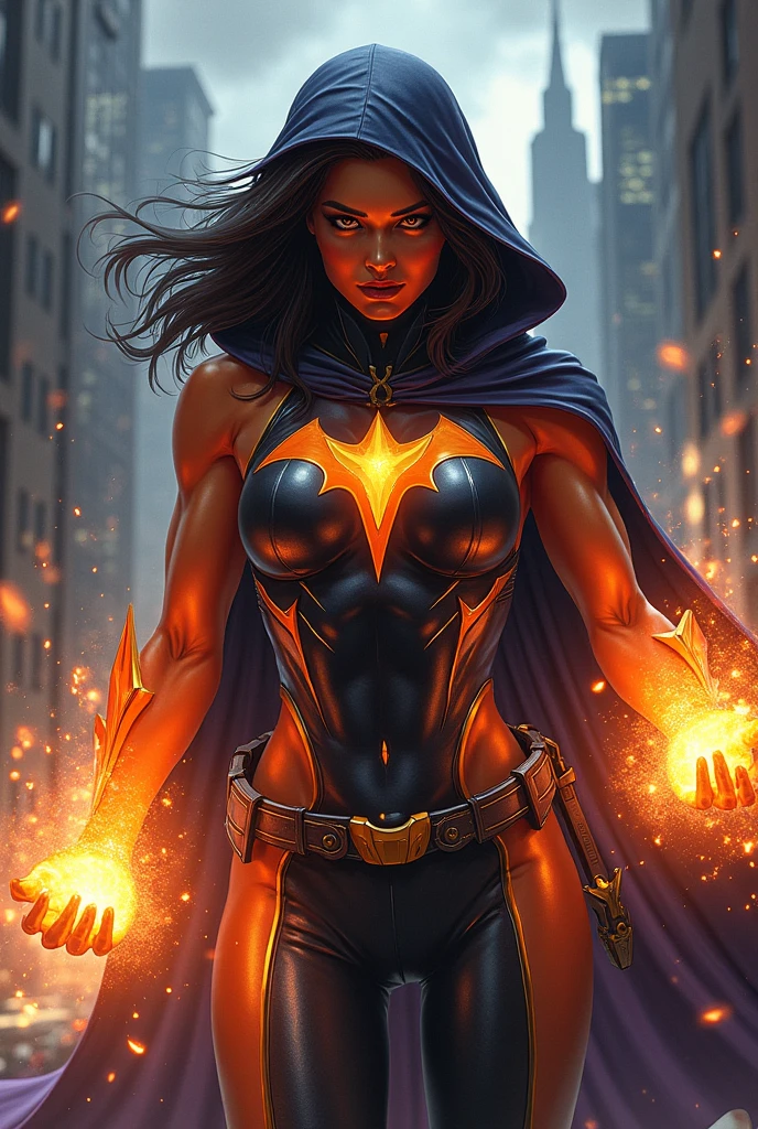 an image merging DC Comics' Starfire and Raven and transforming them into a new heroine