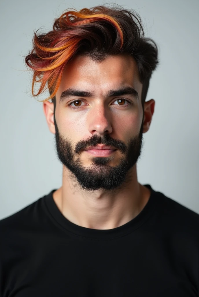 Young bearded man in black t-shirt, gradient hair