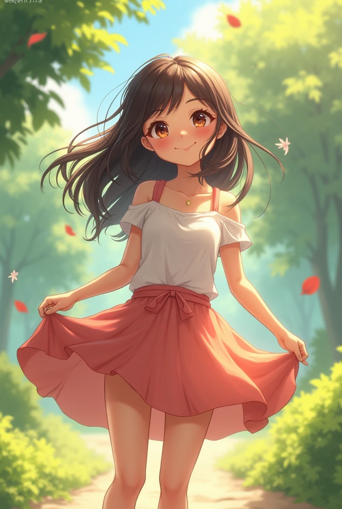 Girl wearing skirt which is flying and accidentally showing her underwear