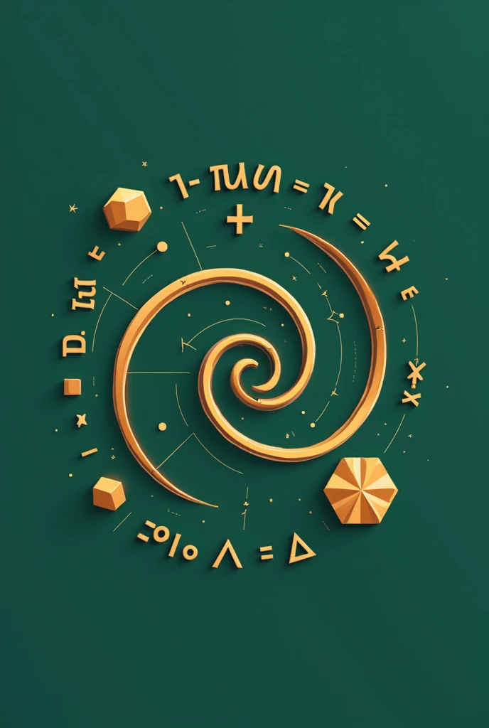 Vector logo, The Golden Ratio is a mathematical ratio of approximately 1.618, often represented by the Greek letter \(\phi\). Visually, it's associated with the Golden Rectangle, where the ratio of the longer side to the shorter side is \(\phi\). When squares are sequentially removed from this rectangle, a Golden Spiral emerges, a pattern often seen in nature. This ratio also appears in the geometry of regular pentagons and pentagrams, contributing to its widespread use in art, design, and architecture due to its aesthetically pleasing properties. he text must be written with mathematical symbols, The letters must be with geometric figures,the figure must be completed with mathematical symbols and all kinds of geometric figures, It must be green and creative, the symbols must stand out more. Everything in the logo must be able to represent mathematics. Must have the text "mathematics faculty"