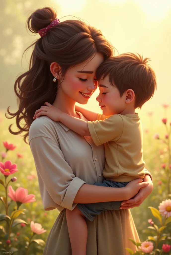 a woman with her son in a hug
