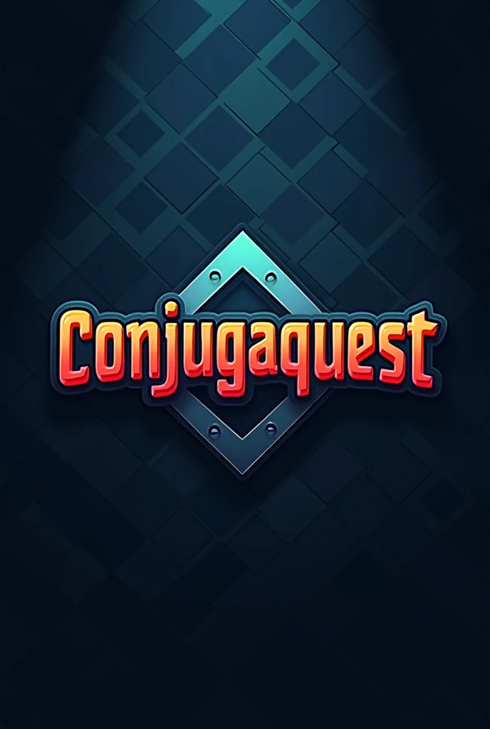 Logo of a board game called ConjugaQuest, with checkered mesh on the front
