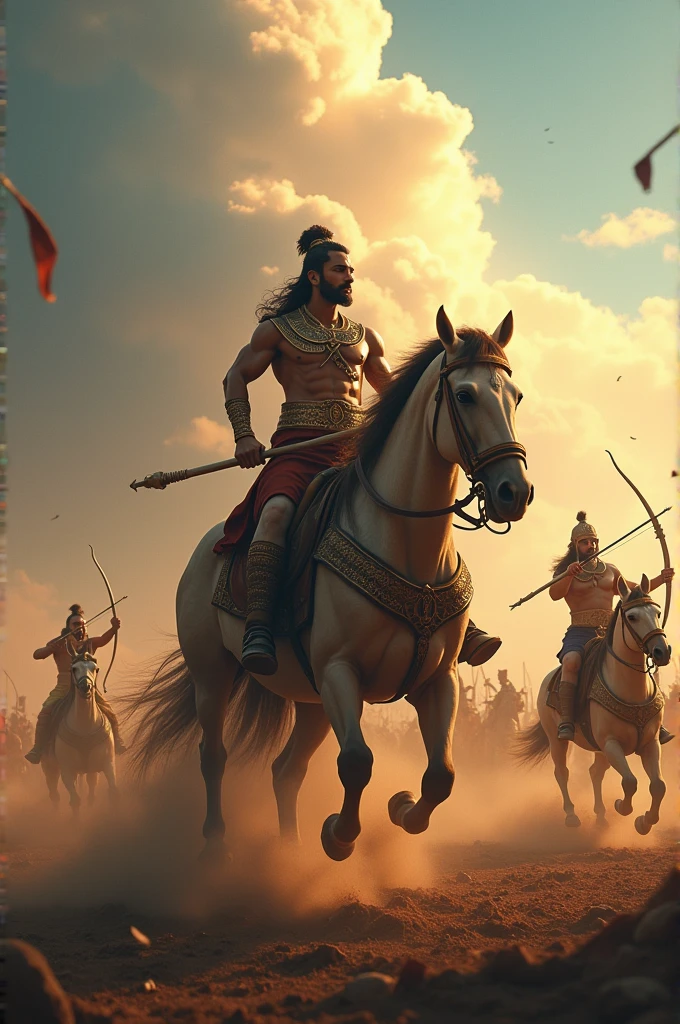 Mahabaratam gatojgajja standing karna s radham in horse fighting with karna