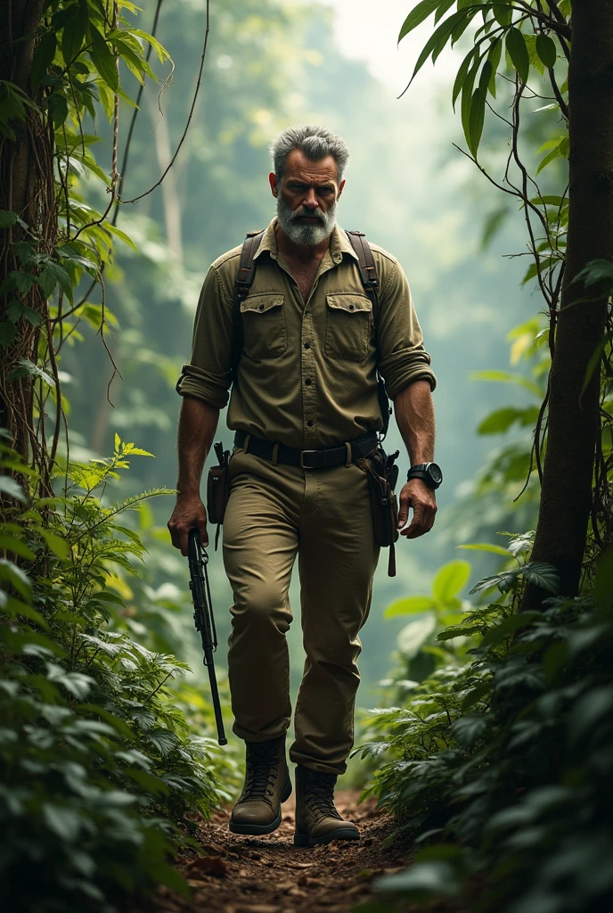 man, beard, serious, safari, jungle, realist, animation
