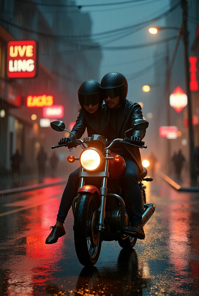 Girlfriend boyfriend bike in rain 
