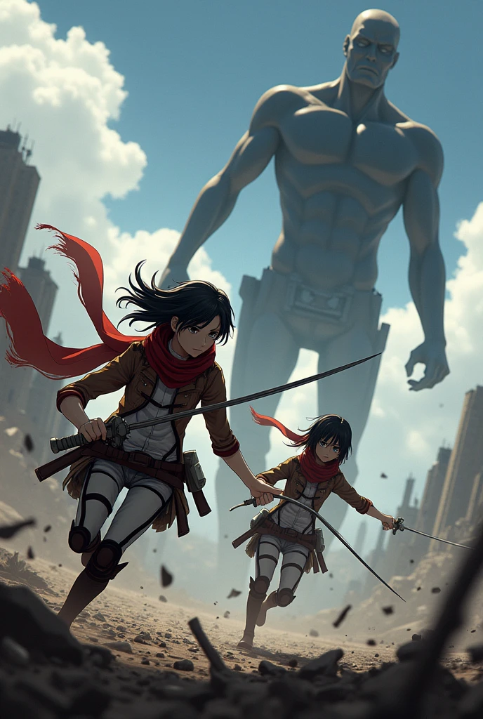 Eren Yeager attack on Titan with Mikasa