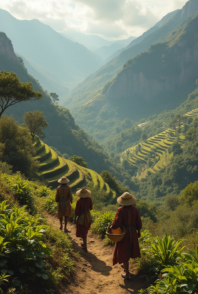 Create an image of the Chachapoyas cultivating the land