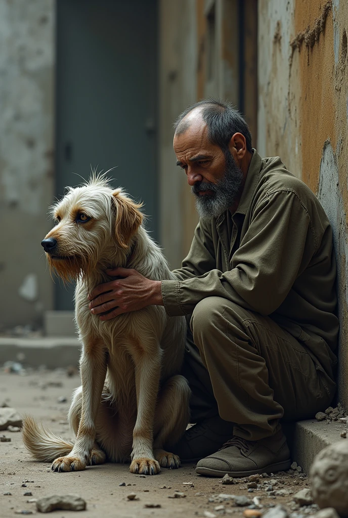 make an ugly dog next to a beggar