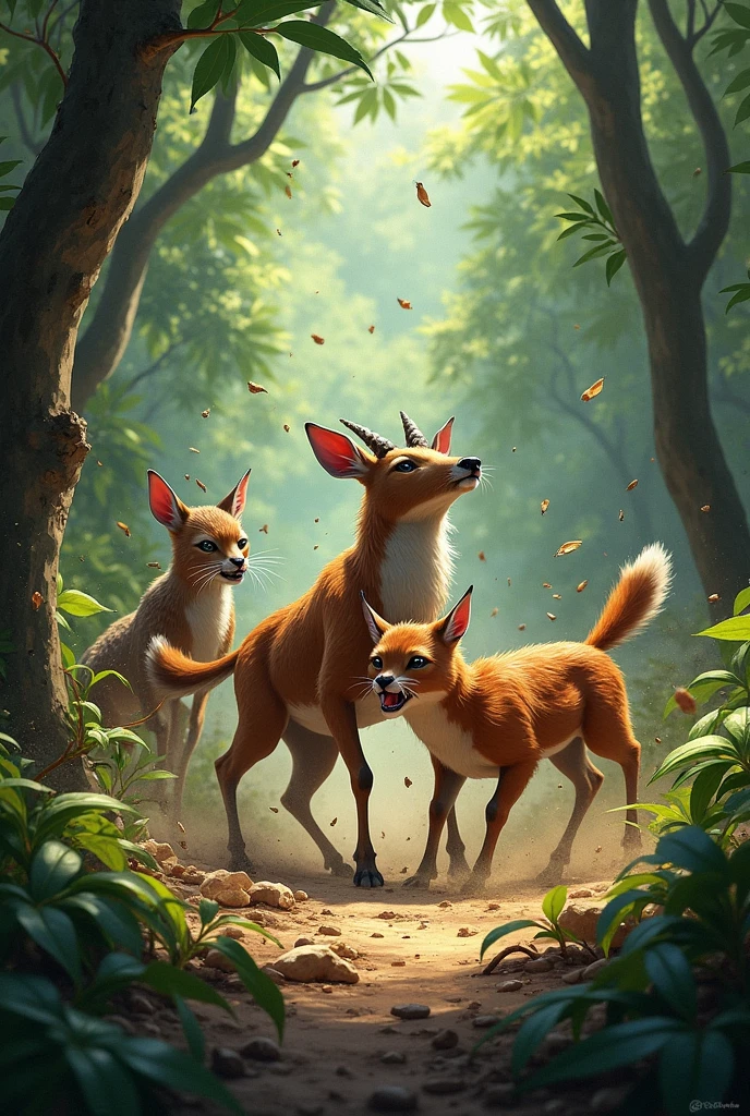 Pudu, hurt, Güiña and Chingungo explode in a forest