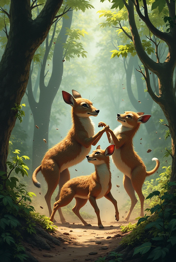 Pudu, hurt, Güiña and Chingungo explode in a forest
