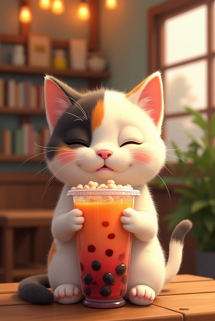 Cat drinking boba tea