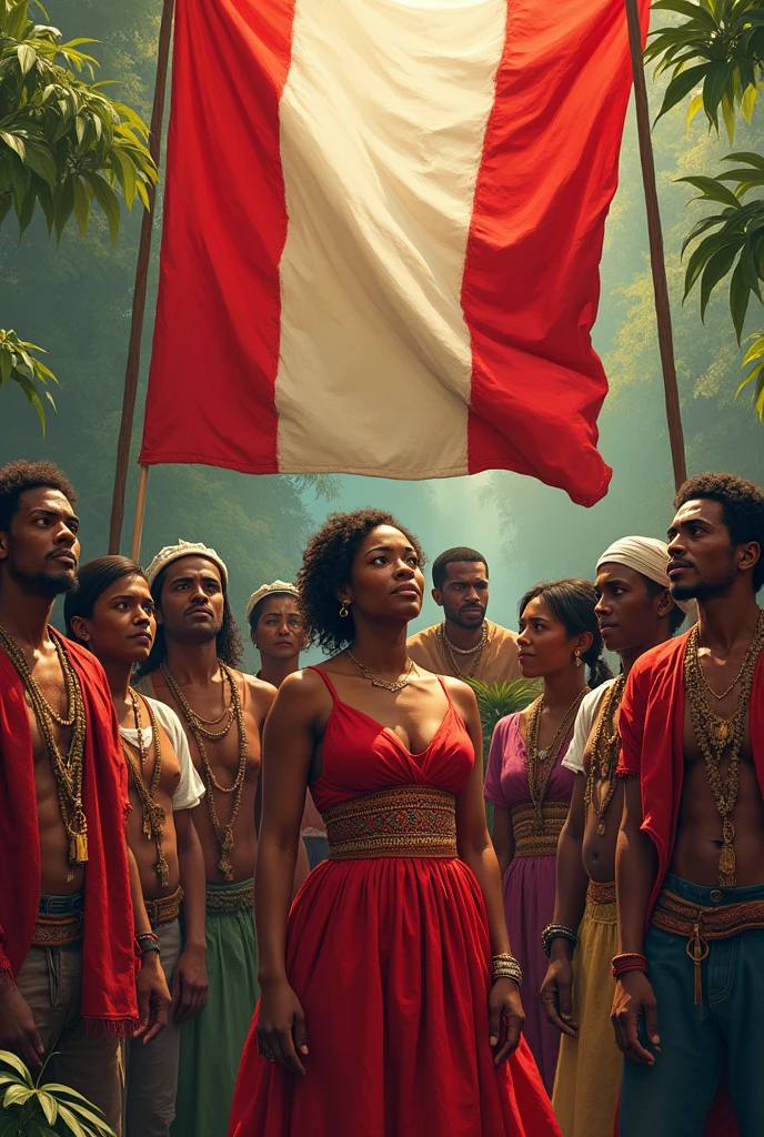 Afro-Colombians of the 19th century with a red and white black flag