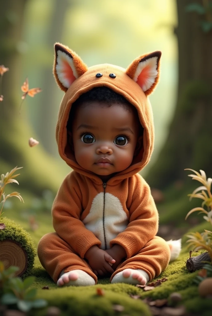 Create images of black babies dressed as forest animals