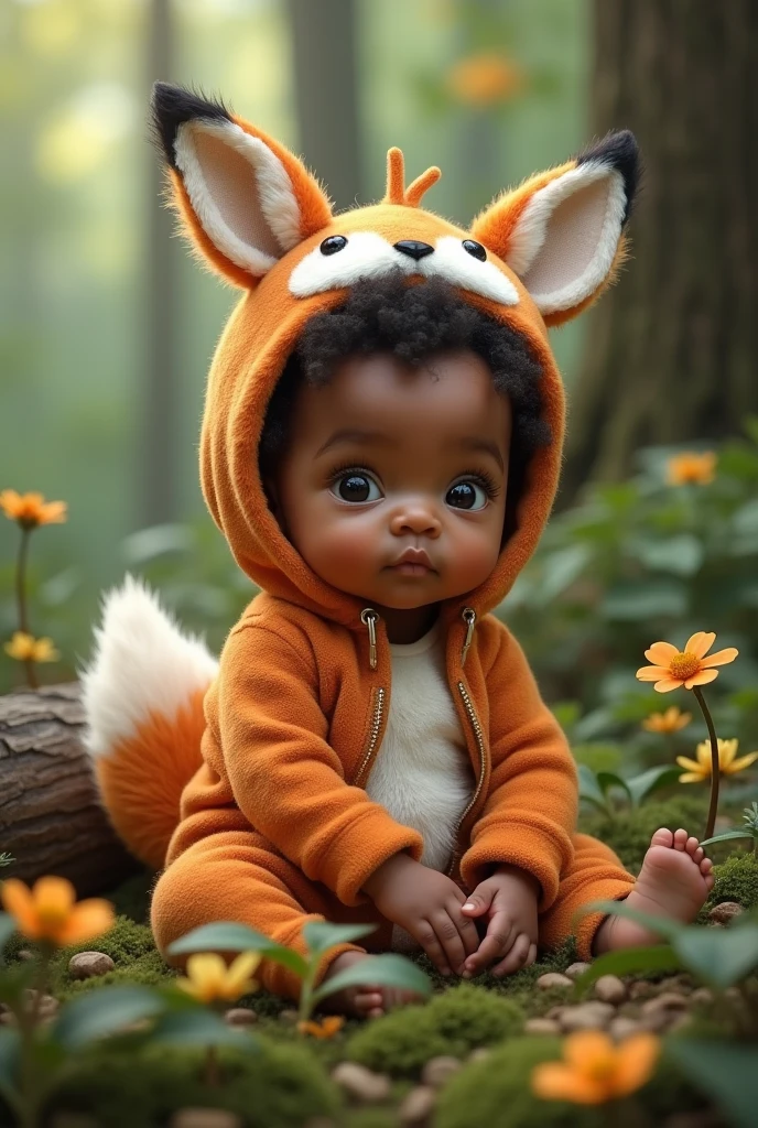 Create images of black babies dressed as forest animals