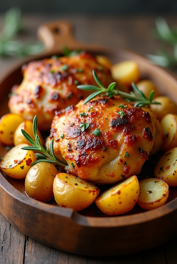 Gourmet baked chicken thigh with potatoes
