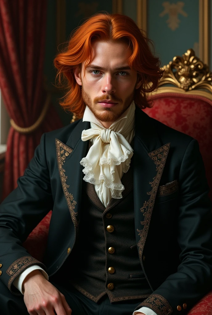 Young man in bearded suit and long red hair 19th century