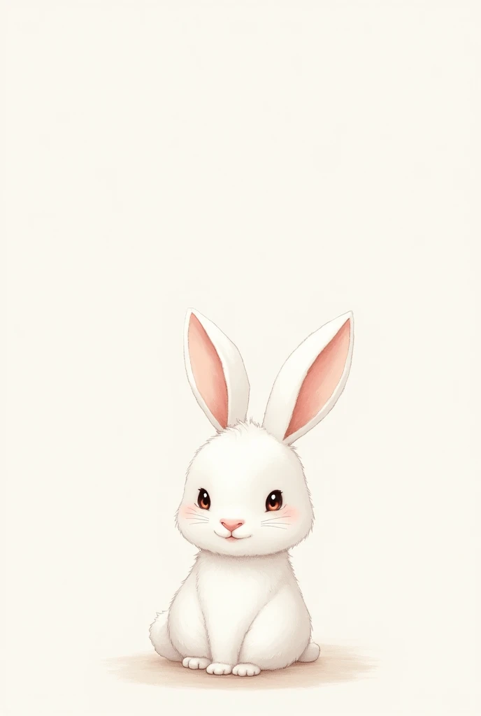White cute rabbit with small eyes, drawing