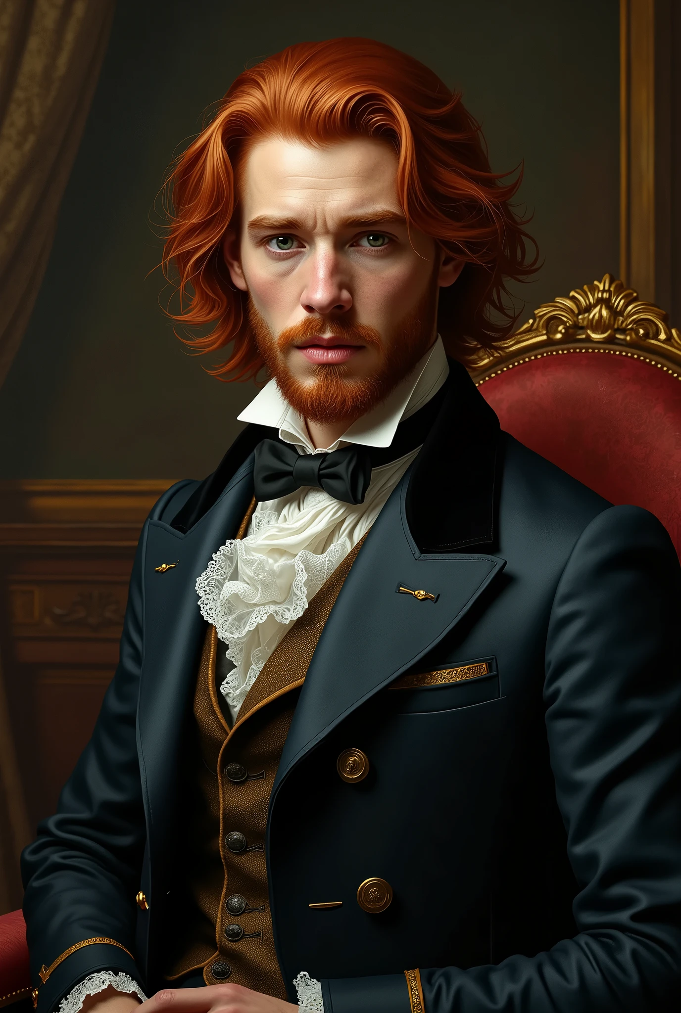 Young man in bearded suit and long red hair 19th century