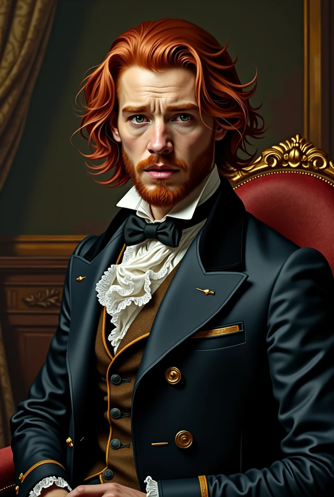 Young man in bearded suit and long red hair 19th century