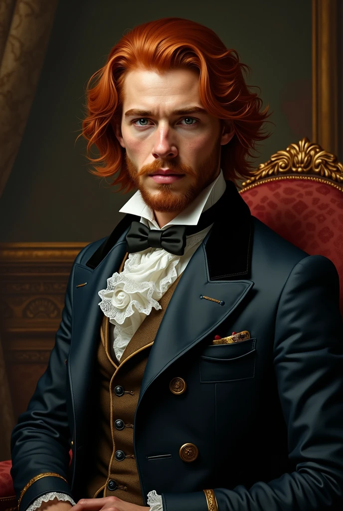 Young man in bearded suit and long red hair 19th century