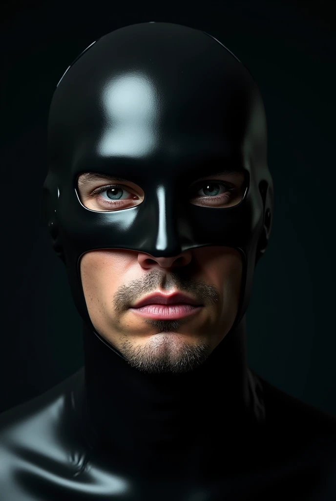 Closeup man in latex mask