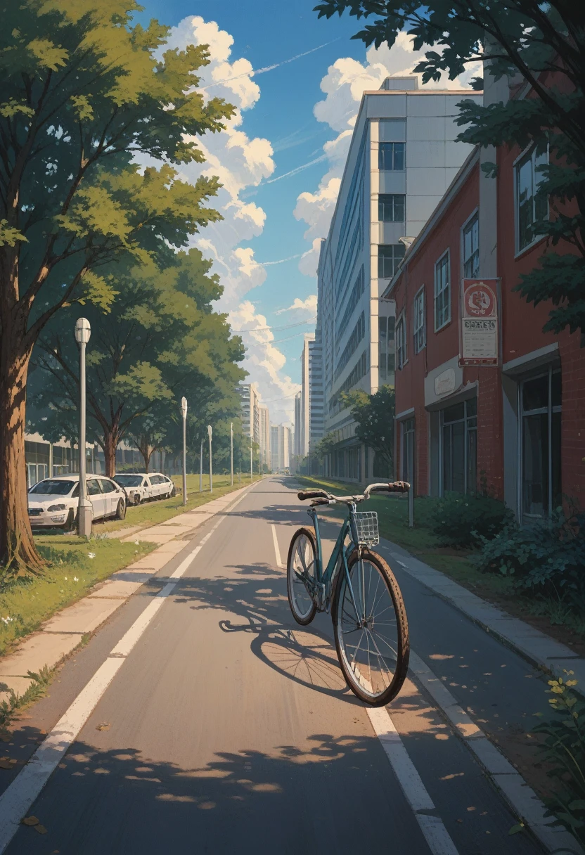 Two boys going to school, with their bicycle outside of school, school building 4 floor building,crs parked outside,trees outside the building and a highway near school, crowded road,4k hd wallpaper, enhanced quality