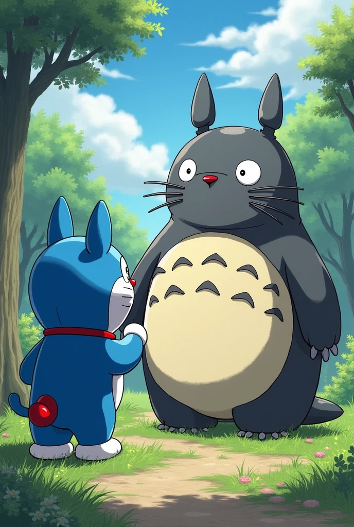 Doraemon talking with totoro