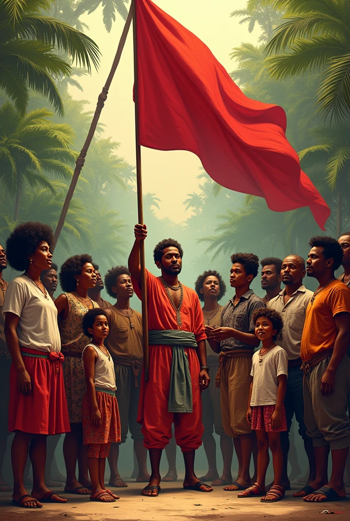 Afro-Colombians of the 19th century with a red and white black flag