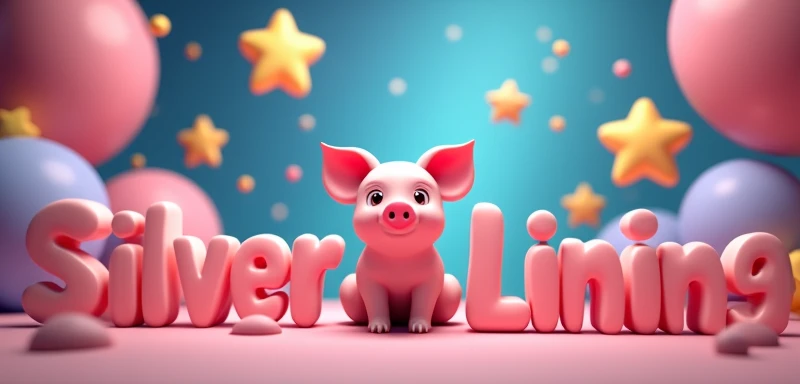 3D Stars with "Silver Lining Project" name below cute, Big text, pig