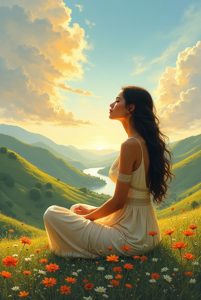 A beautiful Indian scenary where the girl is sitting looking at the sky and write a quote ii this picture written in English that is 
"To see a World in a Grain of Sand
And a Heaven in a Wild Flower 
Hold Infinity in the palm of your hand 
And Eternity in an hour"

